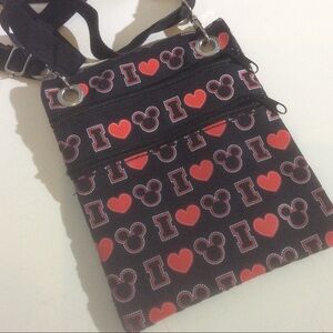 Disney Mickey Mouse Ears Bag Black Red Crossbody Purse Adjustable Strap Zip